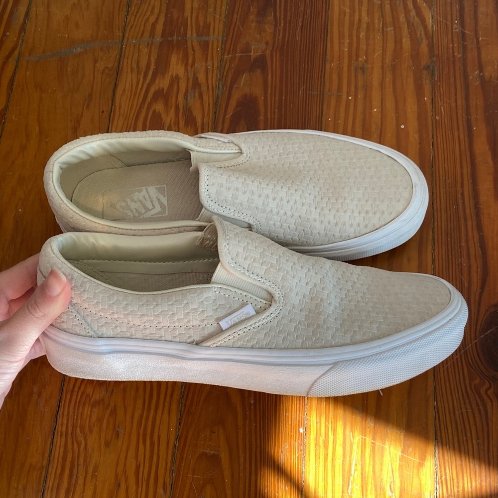Tan vans suede weave slip on